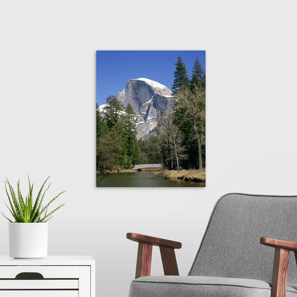 A modern room featuring Half Dome mountain in Yosemite National Park, California