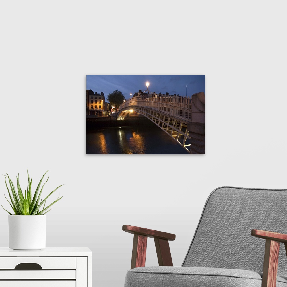 A modern room featuring Half Penny Bridge  over Liffey River, Dublin, County Dublin, Republic of Ireland