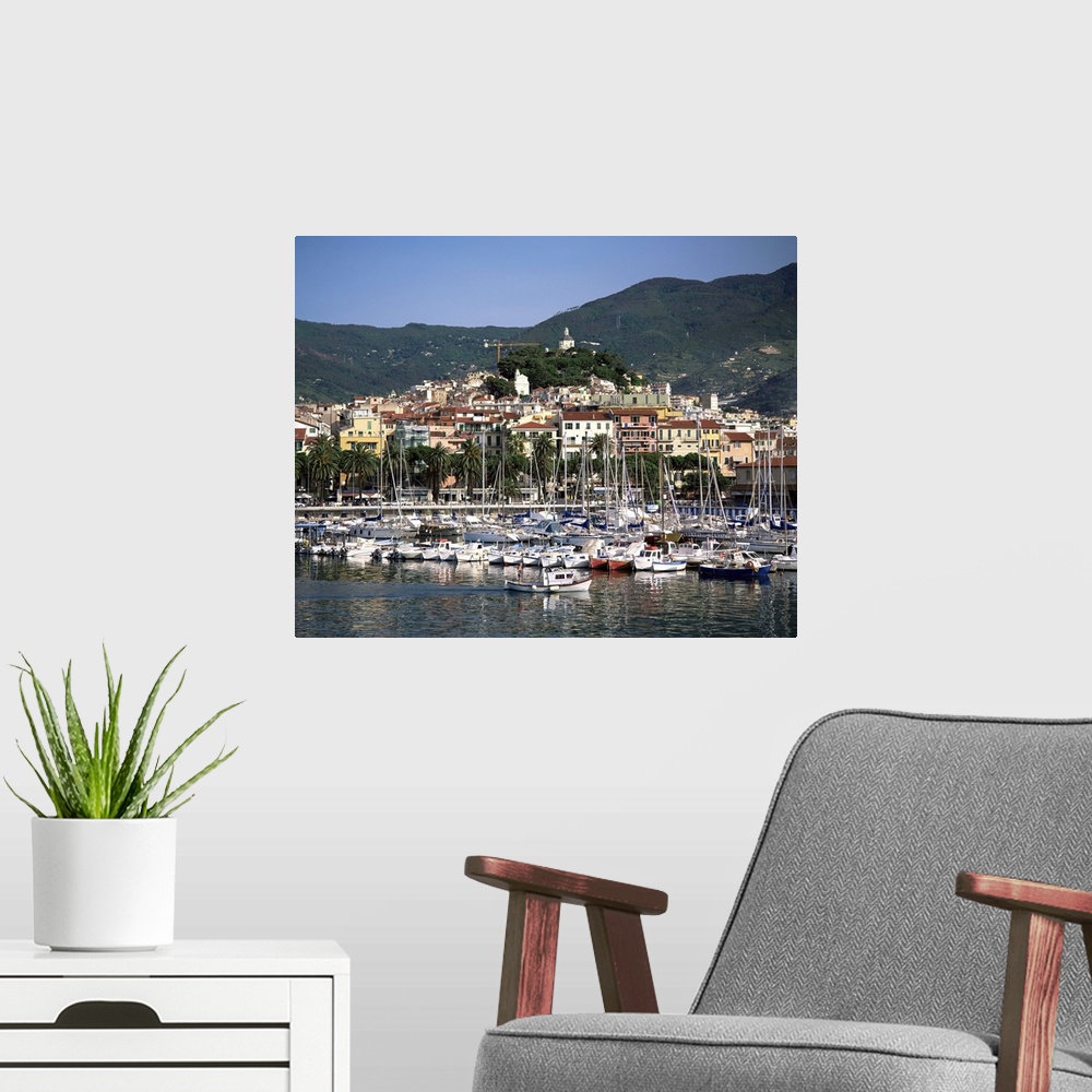 A modern room featuring Harbour and town, San Remo, Italian Riviera, Liguria, Italy