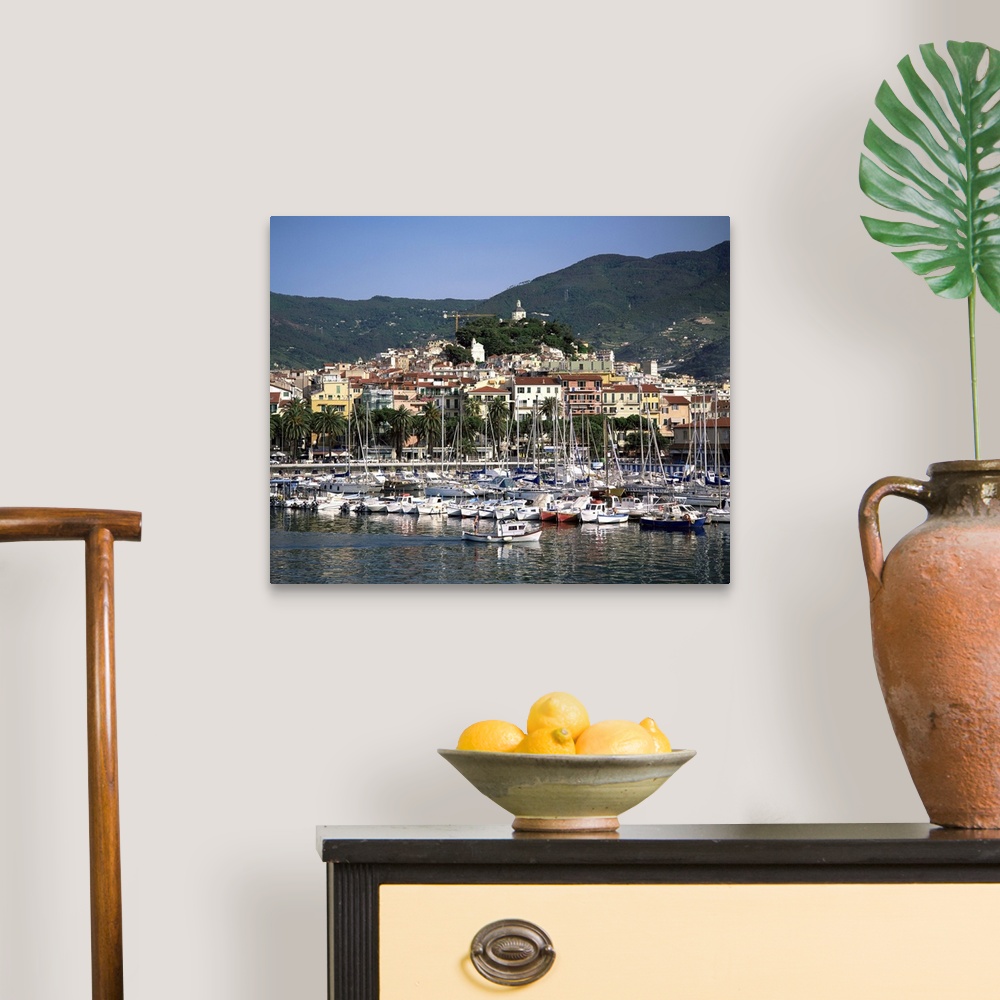A traditional room featuring Harbour and town, San Remo, Italian Riviera, Liguria, Italy