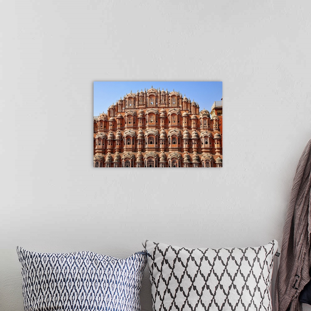 A bohemian room featuring Hawa Mahal (Palace of Winds), built in 1799, Jaipur, Rajasthan, India, Asia.