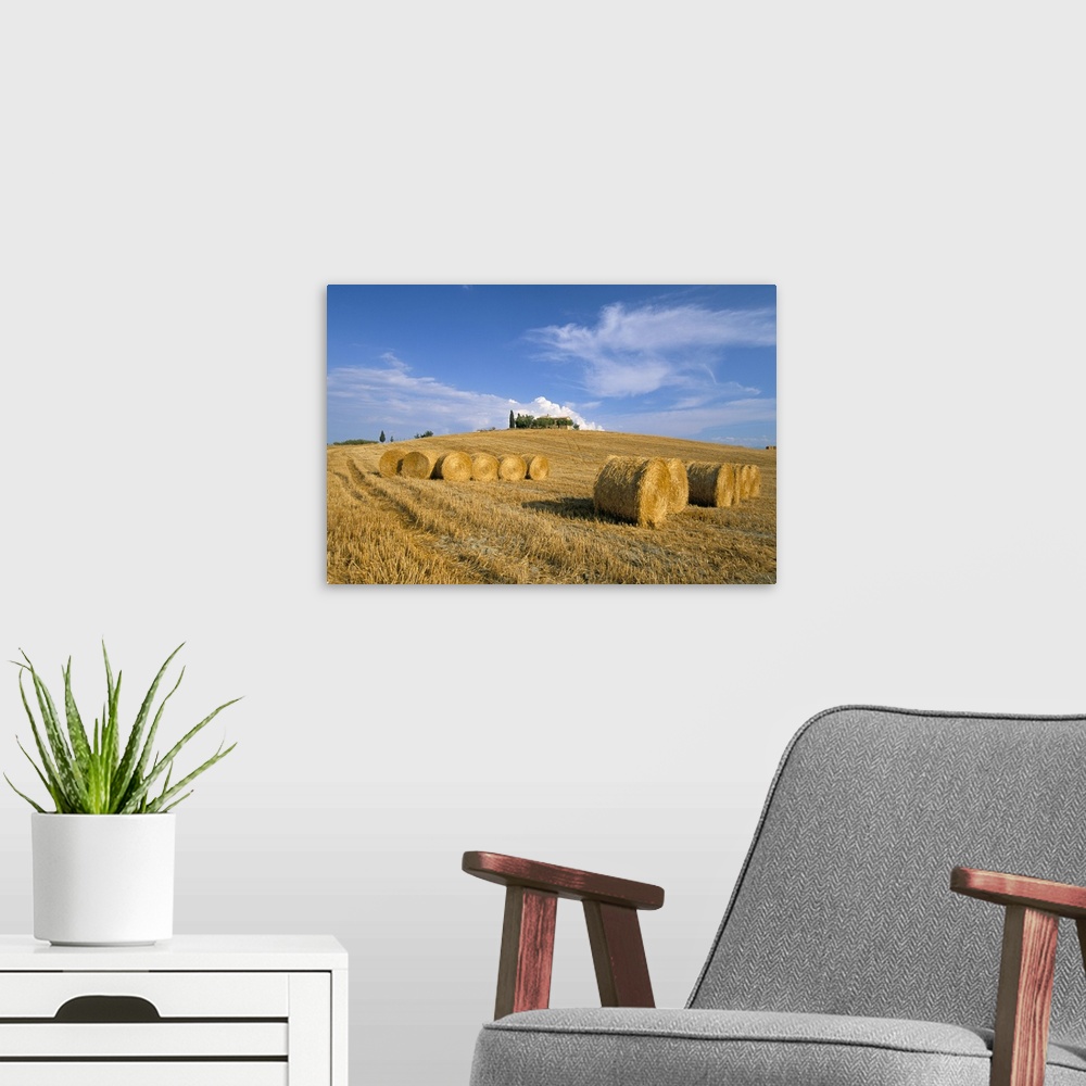 A modern room featuring Hay bales, Val d'Orcia, Siena province, Tuscany, Italy