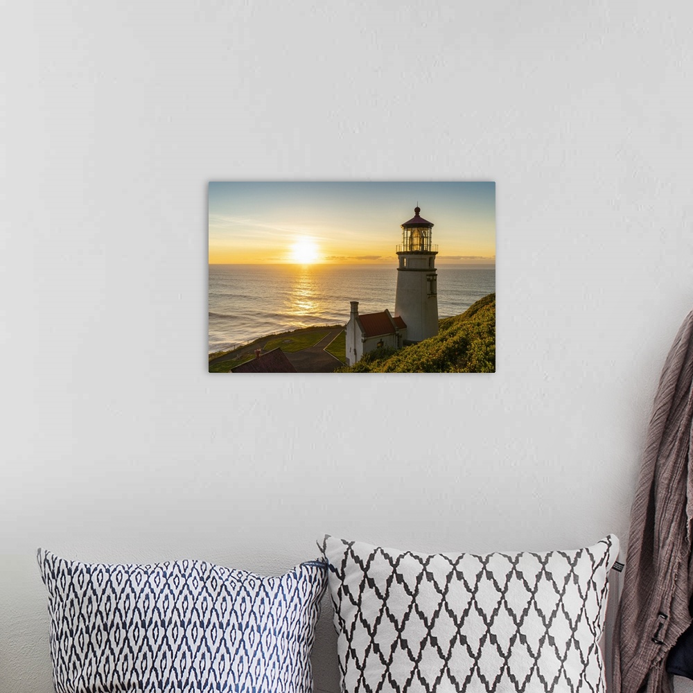 A bohemian room featuring Heceta Head Lighthouse at sunset, Florence, Lane county, Oregon, United States of America, North ...