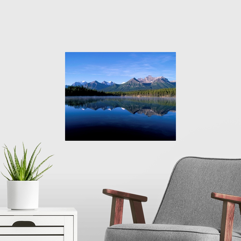 A modern room featuring Herbert Lake and Bow Range, Banff National Park, Rocky Mountains, Alberta, Canada