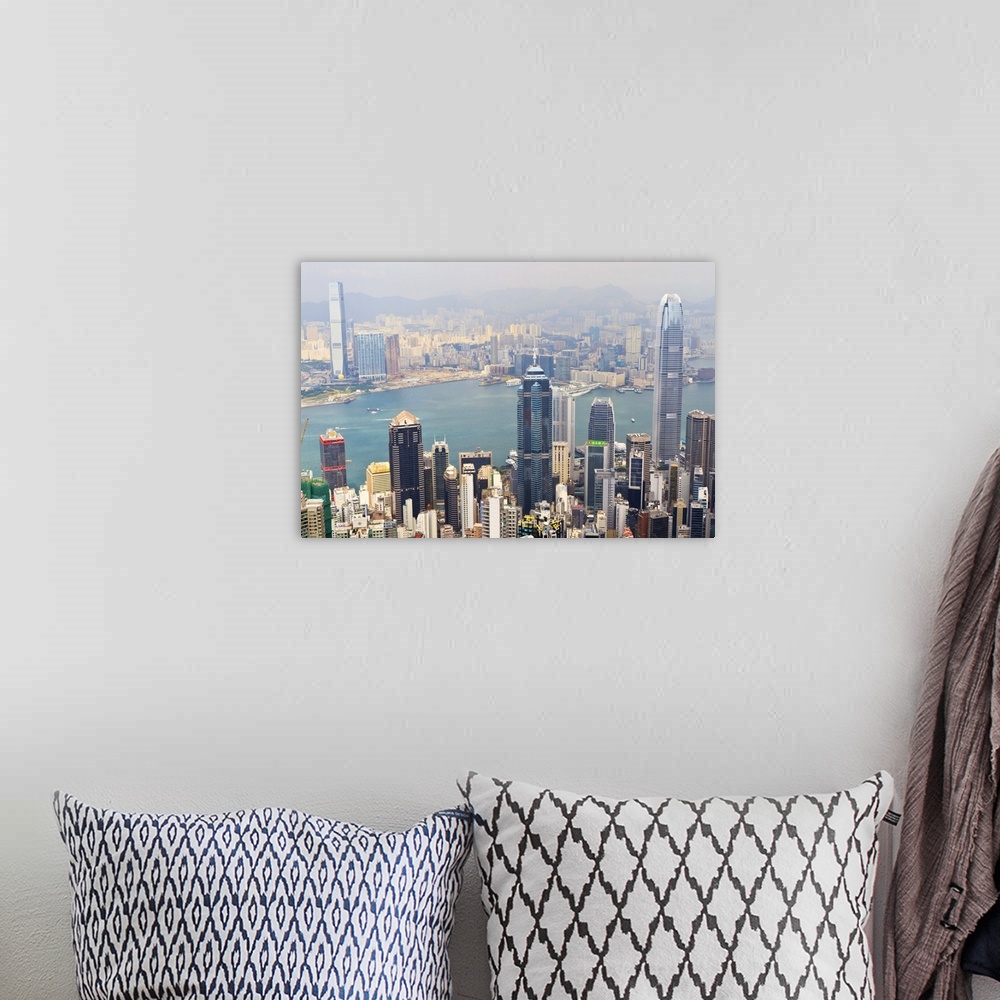 A bohemian room featuring High view of Hong Kong skyline and Victoria Harbour from Victoria Peak, Hong Kong, China