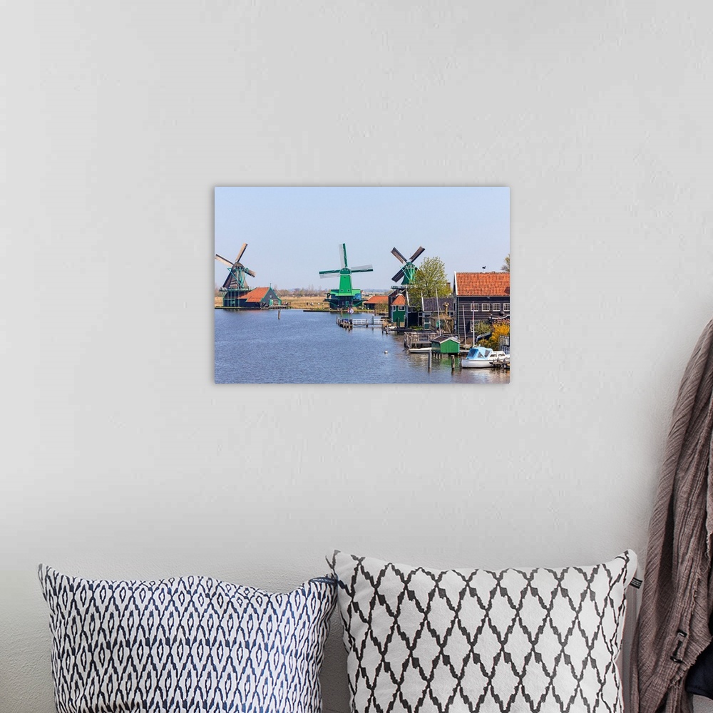 A bohemian room featuring Historic windmills and houses in Zaanse Schans, North Holland, Netherlands