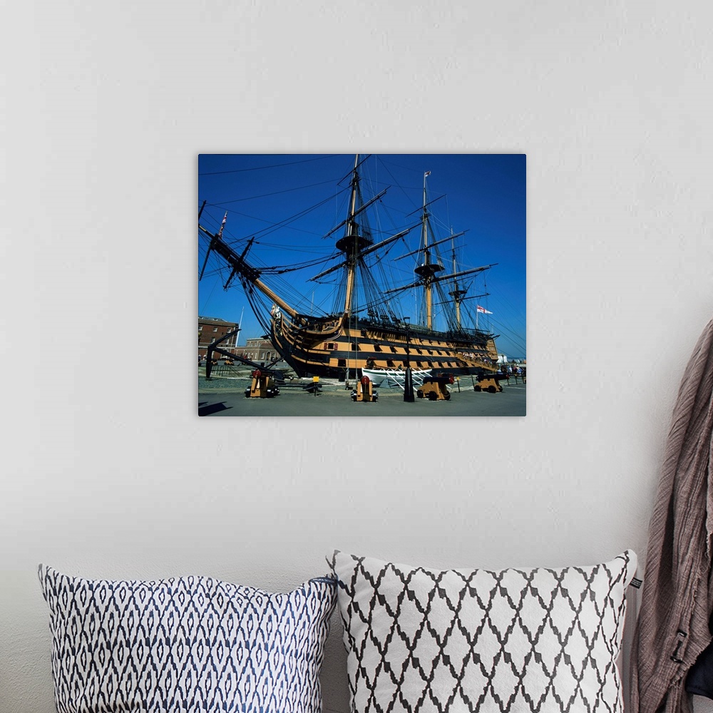 A bohemian room featuring HMS Victory in dock at Portsmouth, Hampshire, England