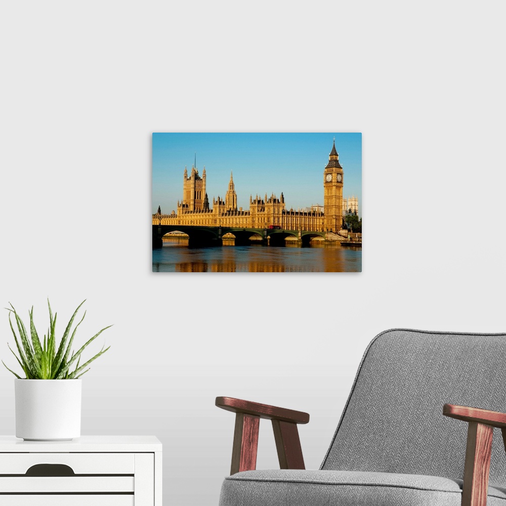 A modern room featuring Houses of Parliament and Big Ben, Westminster, London, England