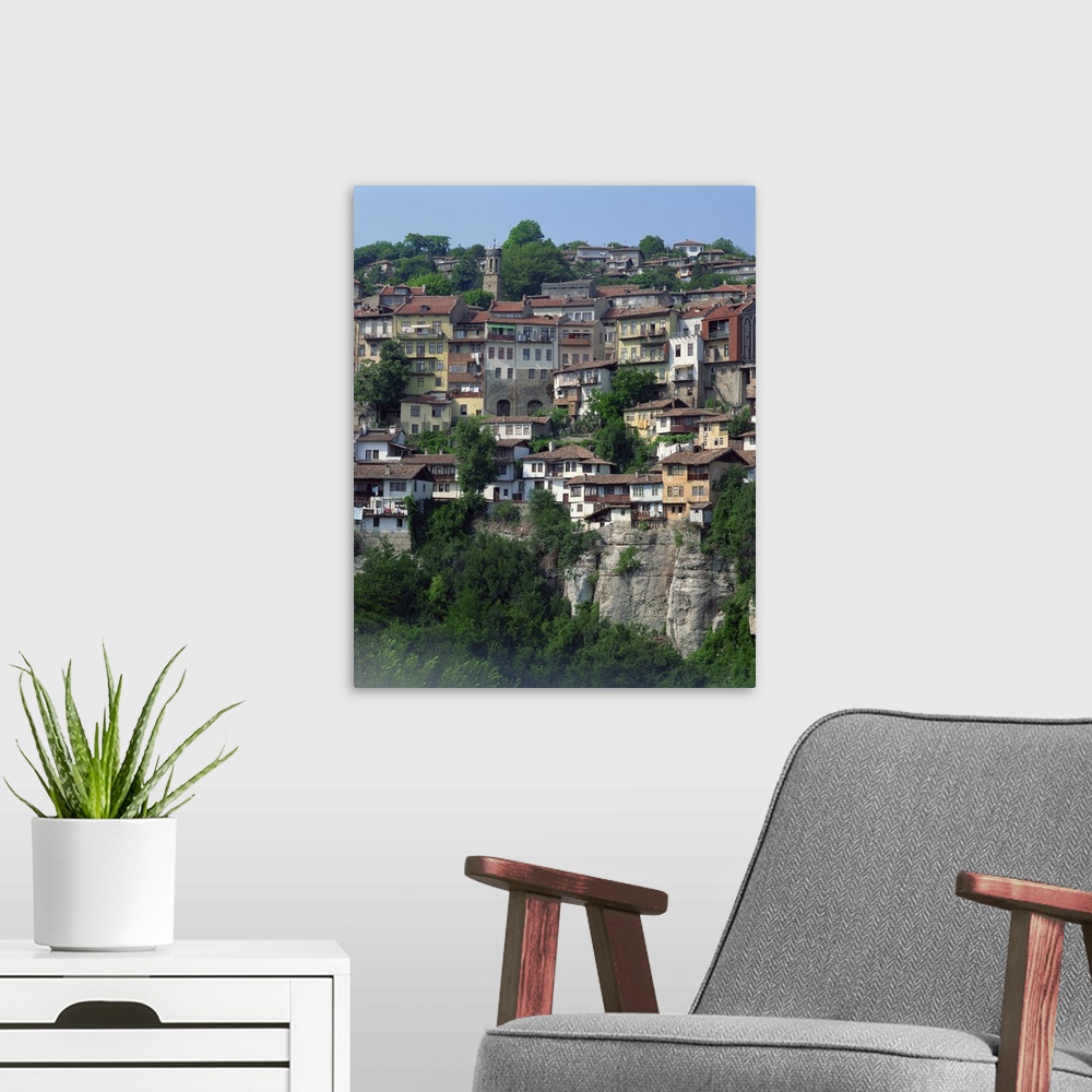 A modern room featuring Houses on a hill in the town of Veliko Turnovo in Bulgaria, Europe