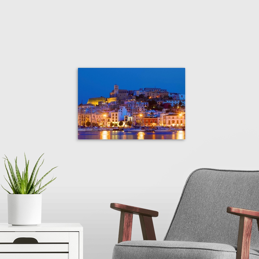 A modern room featuring Ibiza Harbour at Night, Ibiza, Balearic Islands, Spain, Europe