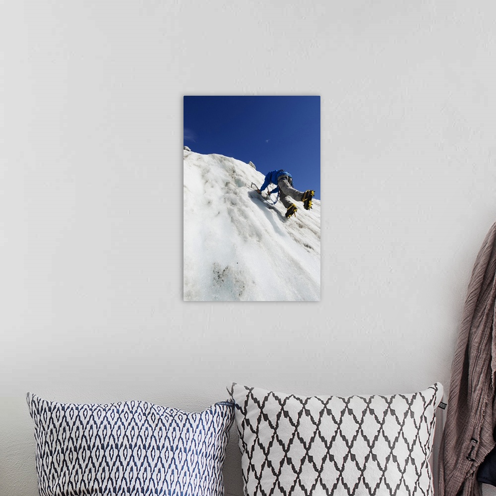 A bohemian room featuring Ice climber at Mer de Glace glacier, Chamonix, Haute-Savoie, French Alps, France, Europe