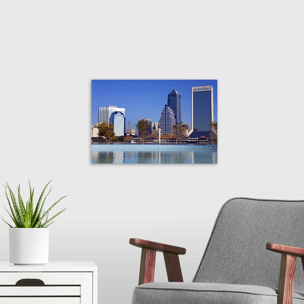 A modern room featuring Jacksonville skyline, Florida