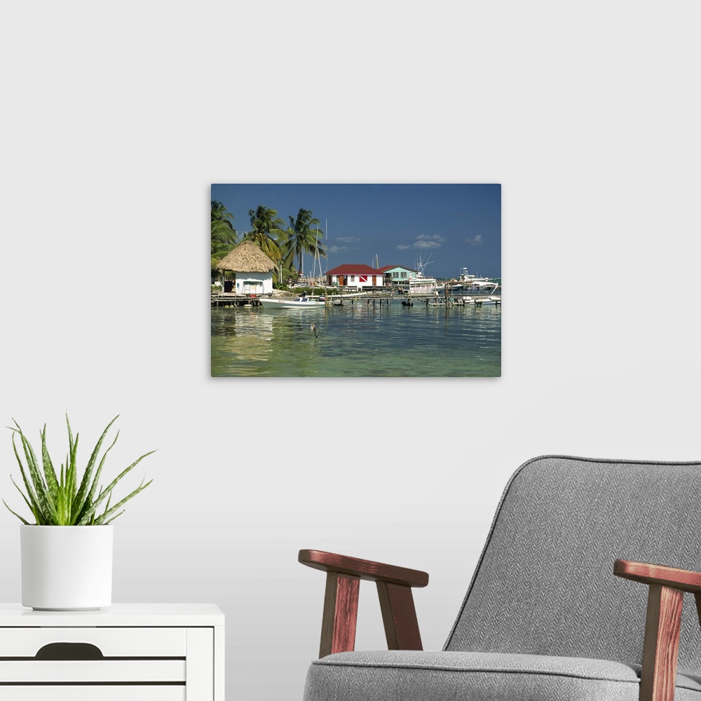 A modern room featuring Jetties and buildings at Ambergris Caye on Main Dive Island in Belize