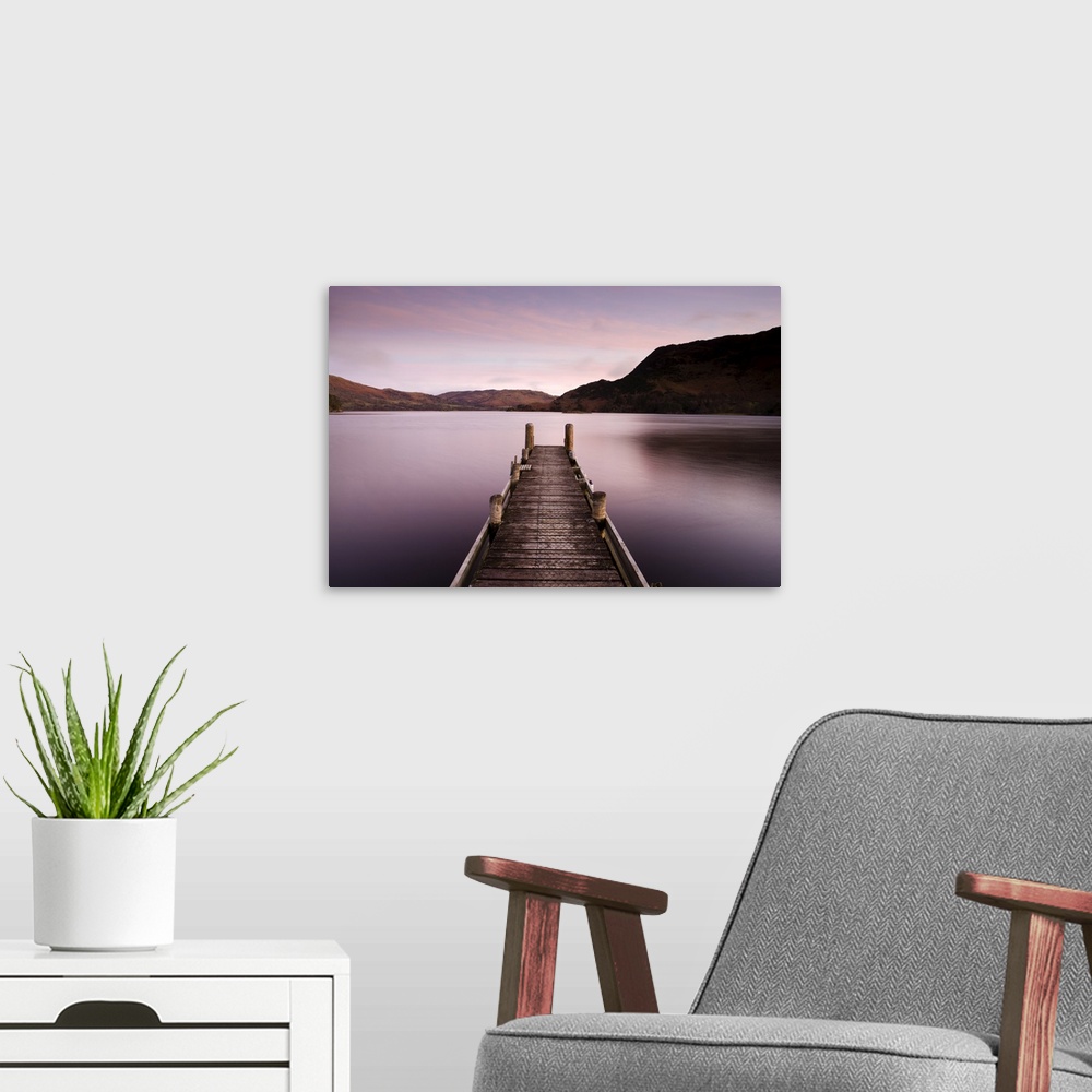 A modern room featuring Jetty on Ullswater at dawn, Glenridding Village, Cumbria, England