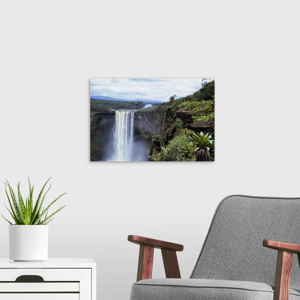 A modern room featuring Kaietur Falls, Guyana, South America