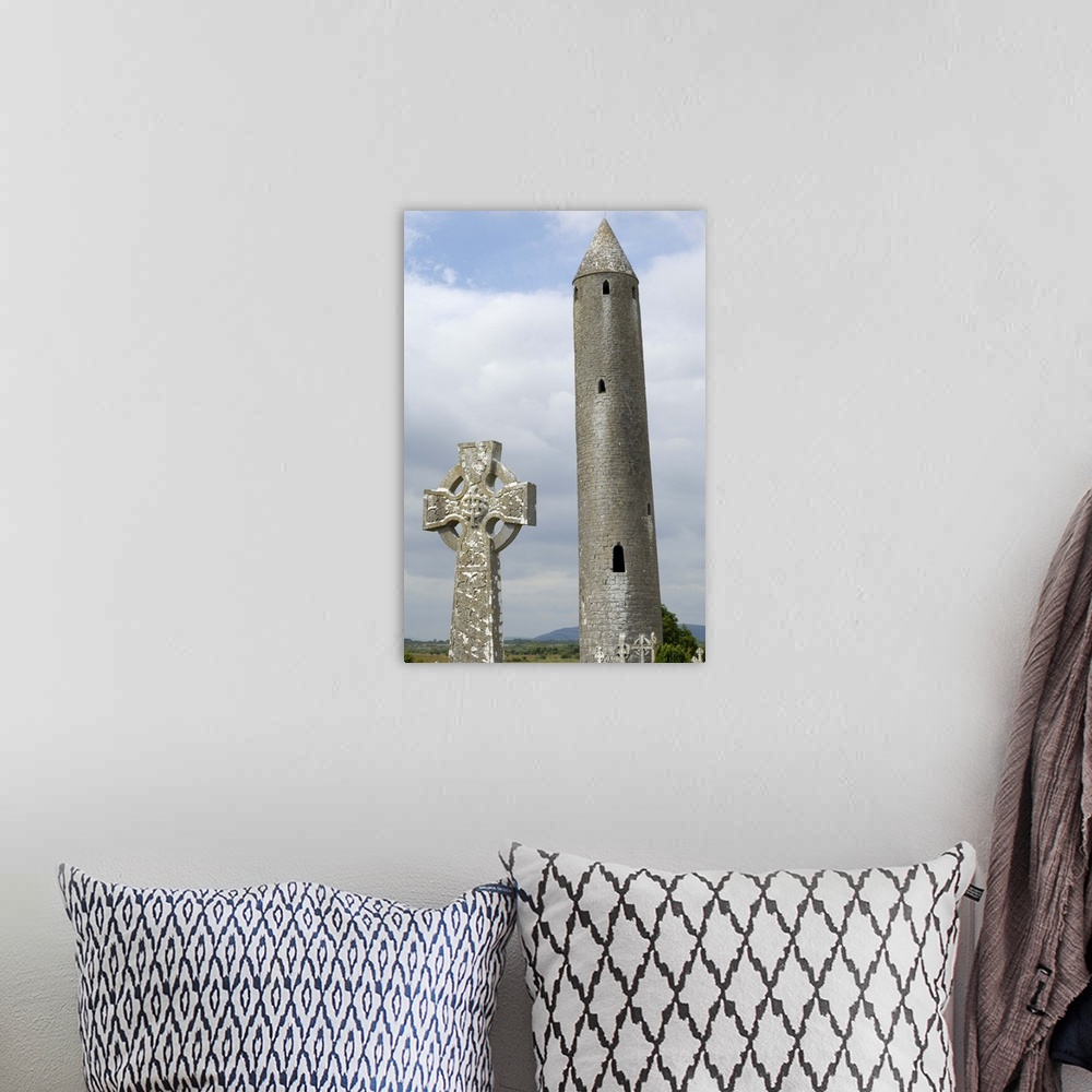 A bohemian room featuring Kilmacdaugh Round Tower and Celtic style cross, Connacht, Republic of Ireland
