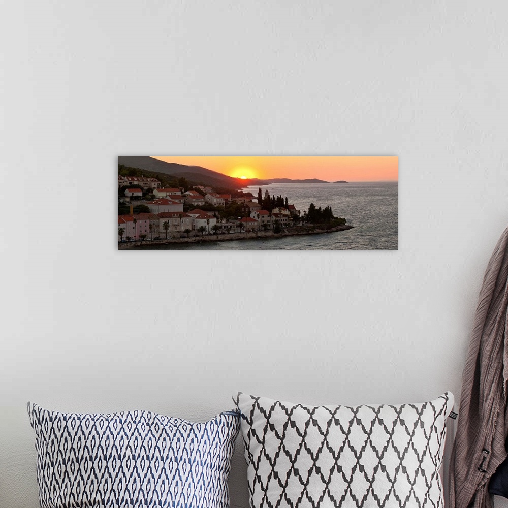 A bohemian room featuring Korcula Town at sunset, Dalmatian Coast, Adriatic, Croatia