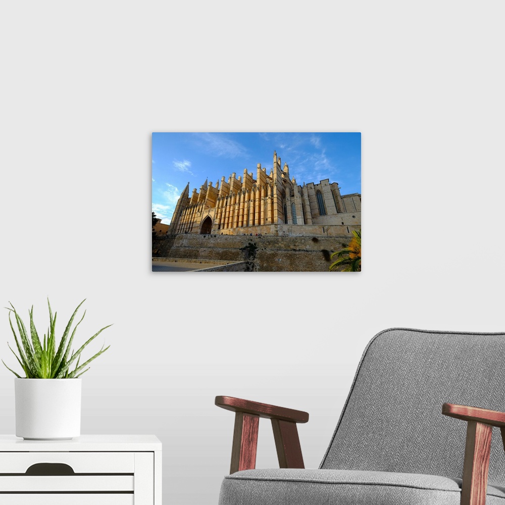 A modern room featuring La Seu, the Cathedral of Santa Maria of Palma, Majorca, Balearic Islands, Spain