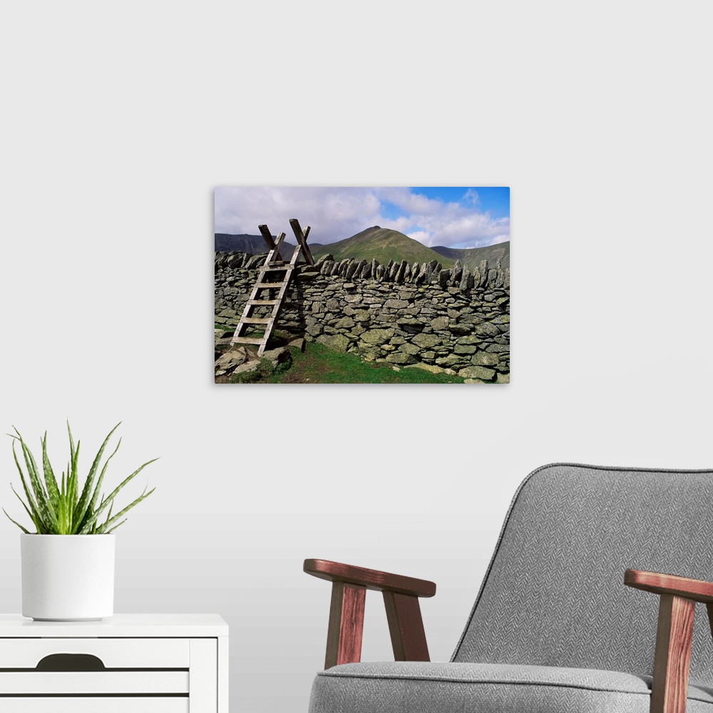 A modern room featuring Ladder stile over dry stone wall, Cumbria, England, United Kingdom, Europe