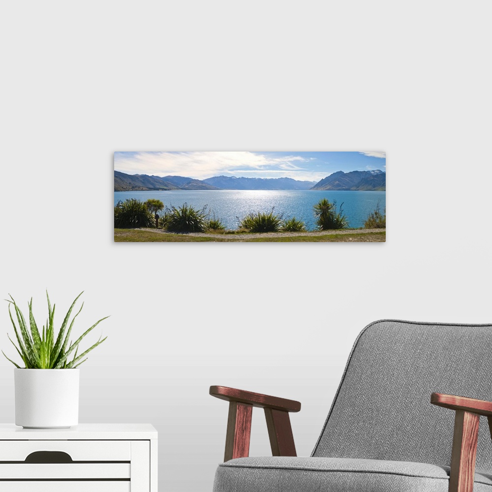 A modern room featuring Lake Hawea, West Coast, South Island, New Zealand, Pacific