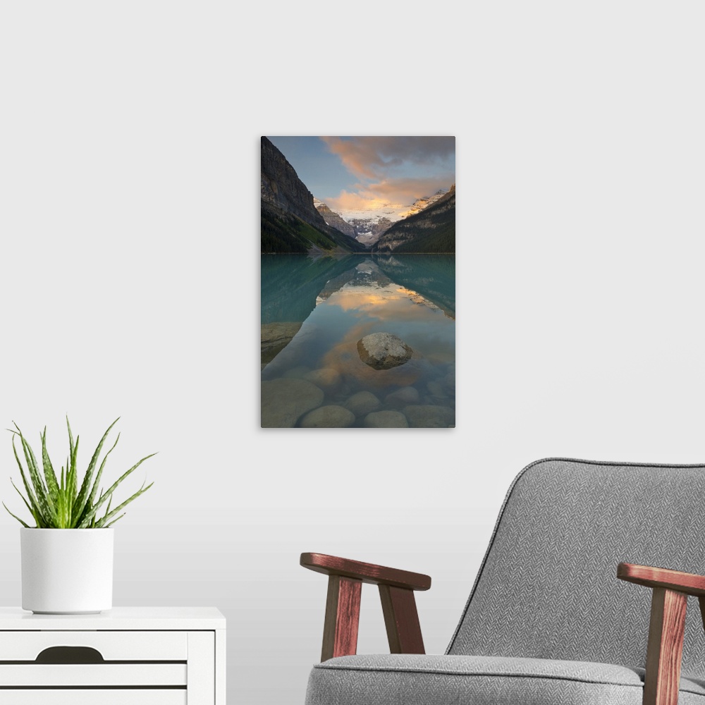 A modern room featuring Lake Louise at Sunrise, Banff National Park, UNESCO World Heritage Site, Alberta, Canadies Rockie...