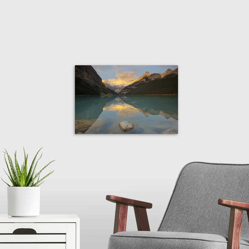 A modern room featuring Lake Louise at Sunrise, Banff National Park, UNESCO World Heritage Site, Alberta, Canadies Rockie...
