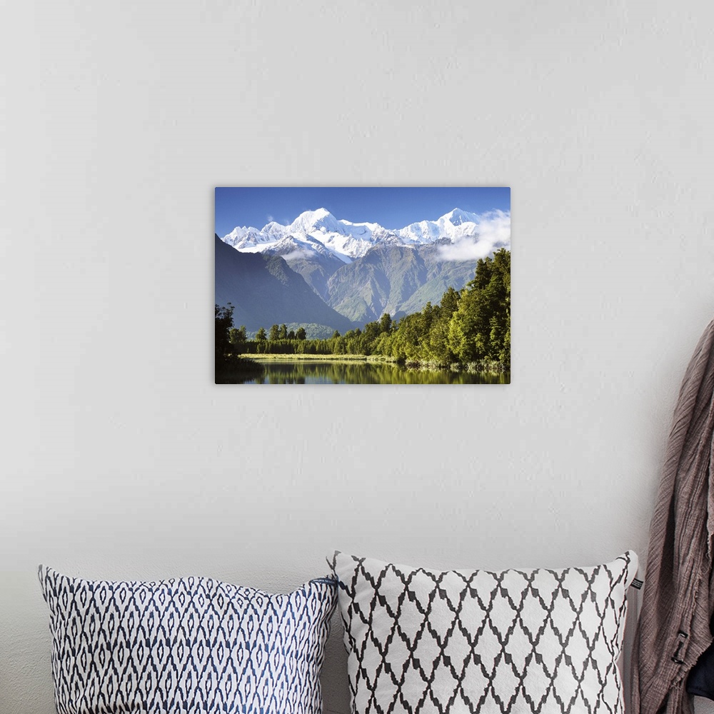 A bohemian room featuring Lake Matheson, Mount Tasman and Mount Cook, New Zealand
