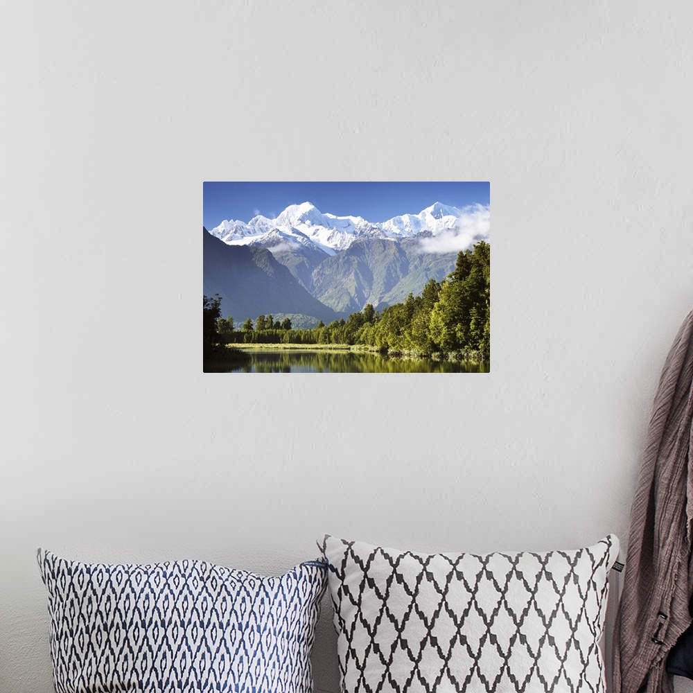 A bohemian room featuring Lake Matheson, Mount Tasman and Mount Cook, New Zealand