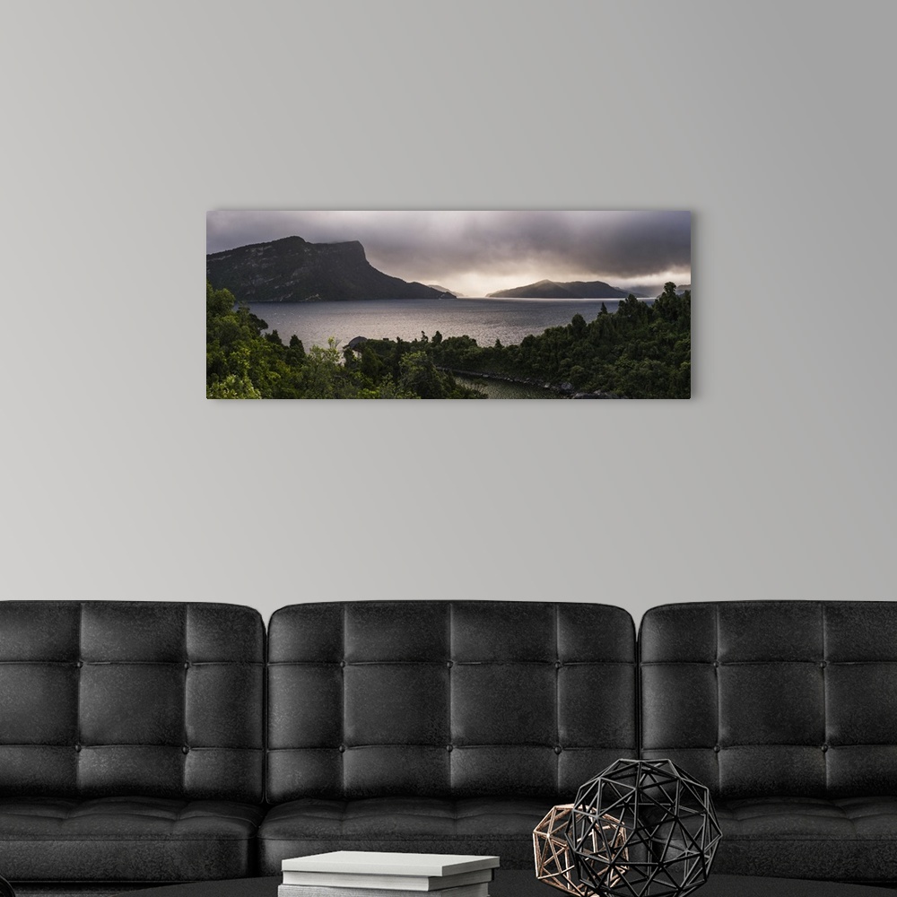 A modern room featuring Lake Waikaremoana, Te Urewera, Eastland, North Island, New Zealand, Pacific