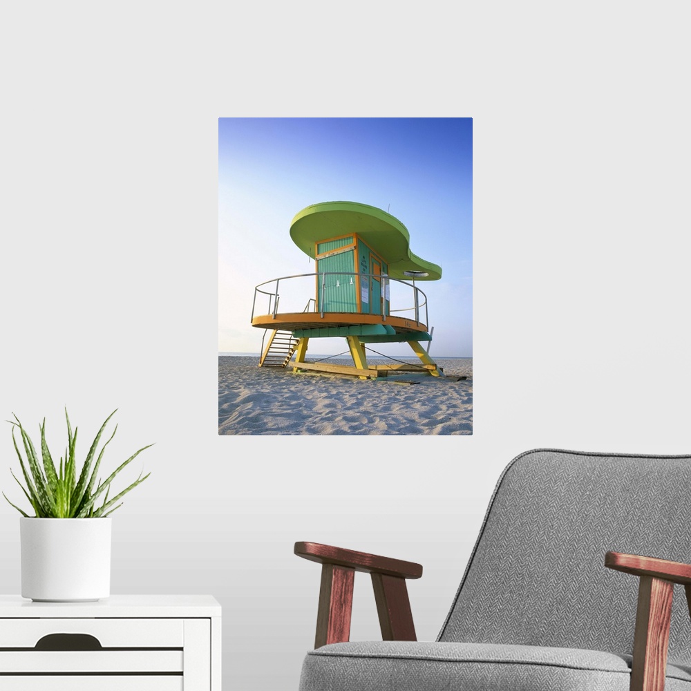 A modern room featuring Lifeguard hut in art deco style, Miami Beach, Miami, Florida