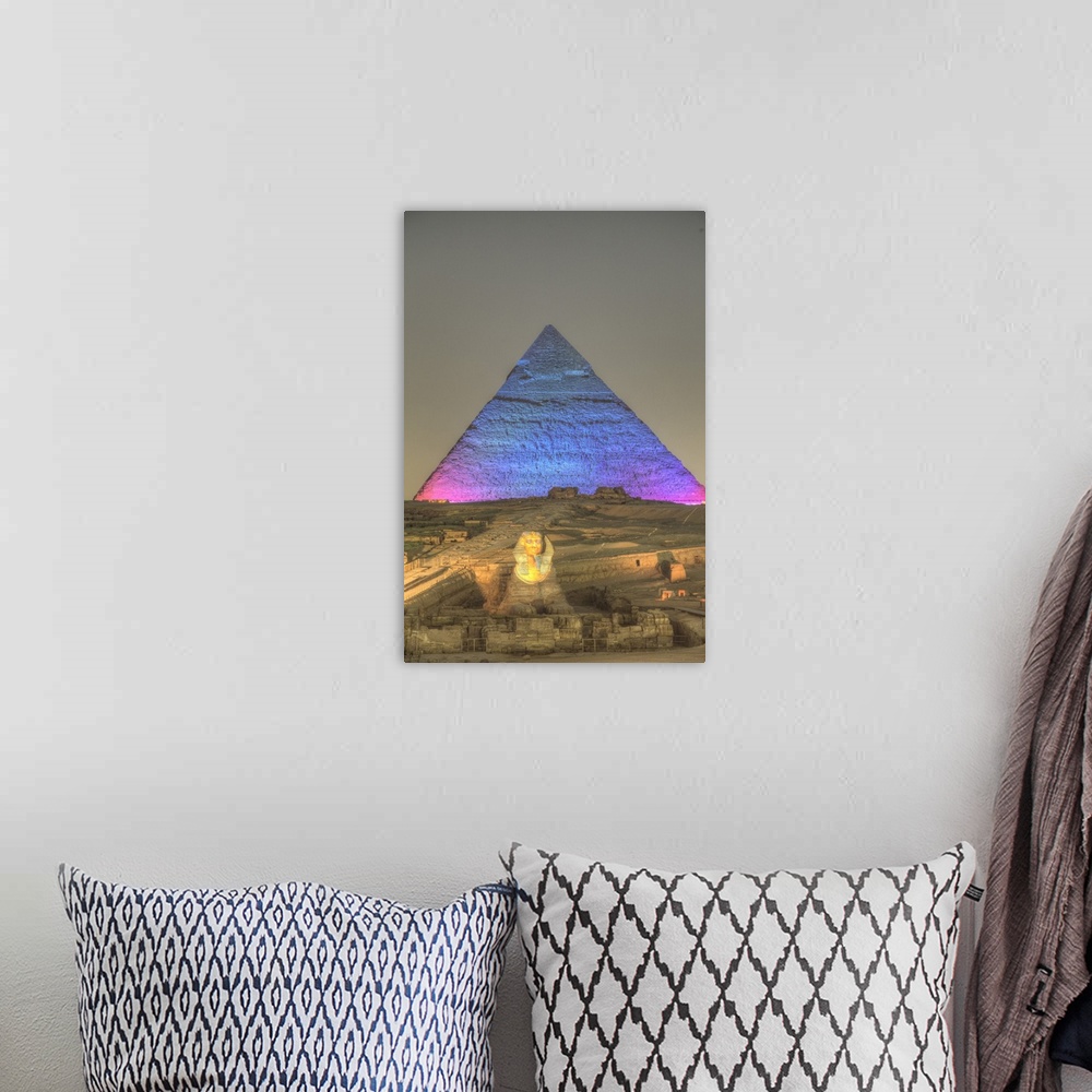 A bohemian room featuring Light Show, Sphinx, Khafre Pyramid in the background, Great Pyramids of Giza, UNESCO World Herita...