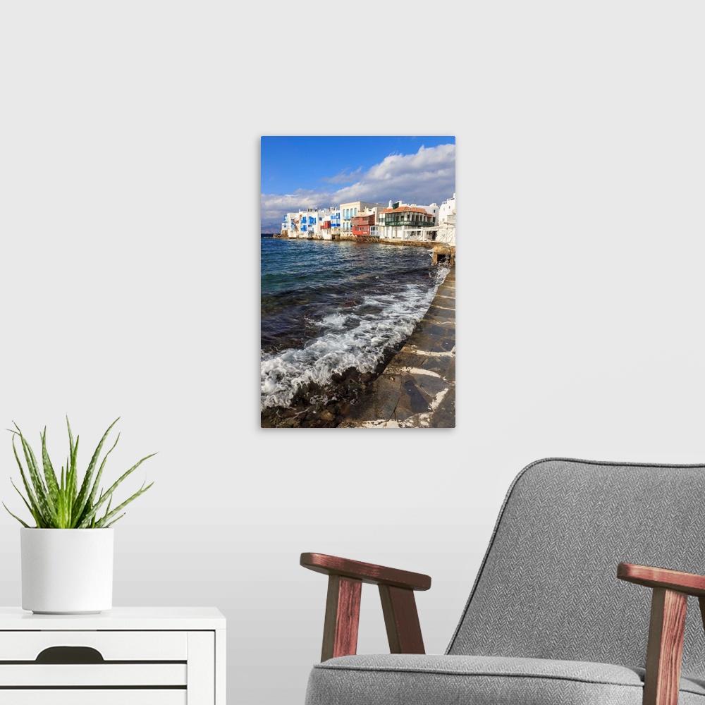 A modern room featuring Little Venice promenade, Mykonos Town, Mykonos, Cyclades, Greek Islands, Greece