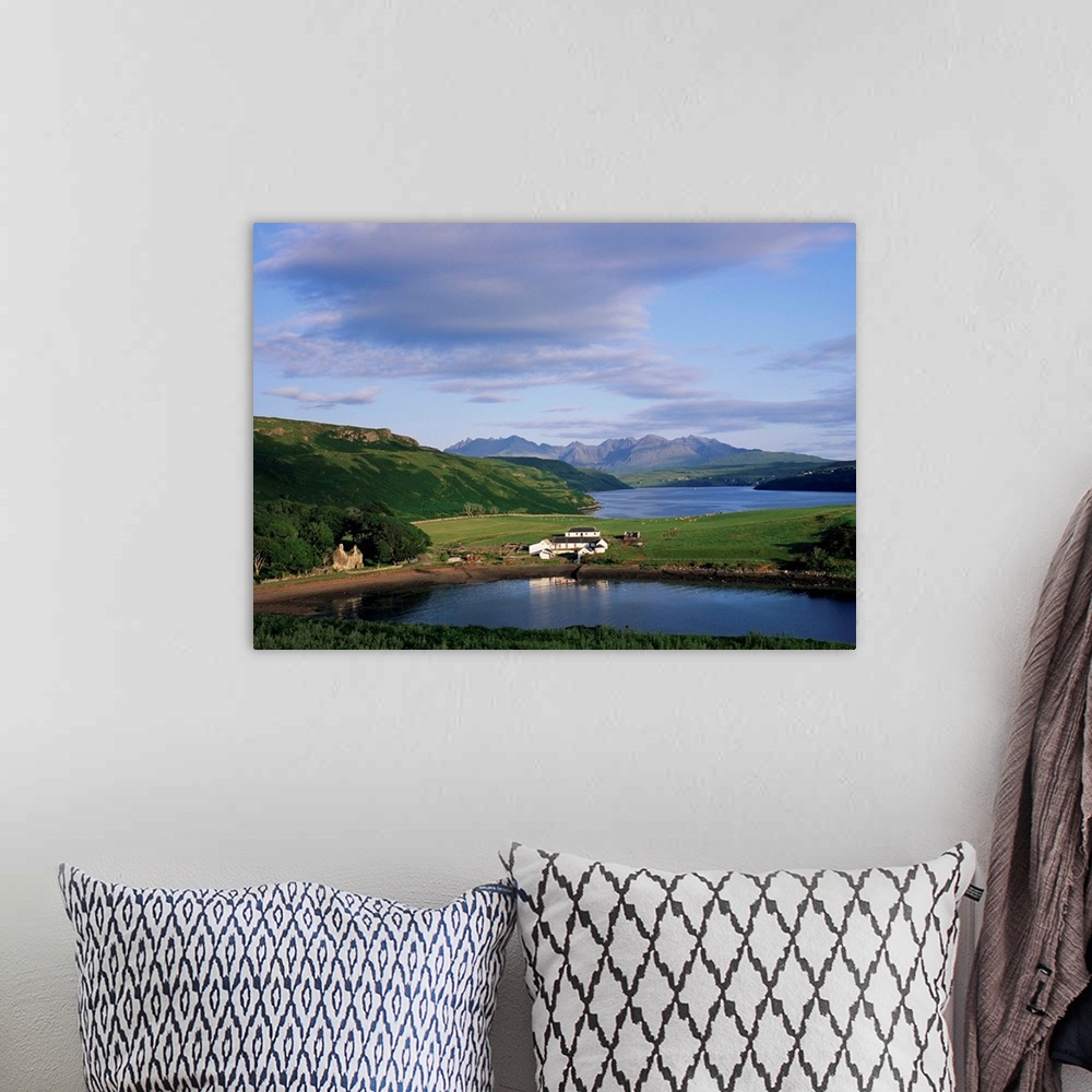 A bohemian room featuring Loch Harport and the Cuillin Hills, Isle of Skye, Highland region, Scotland, UK