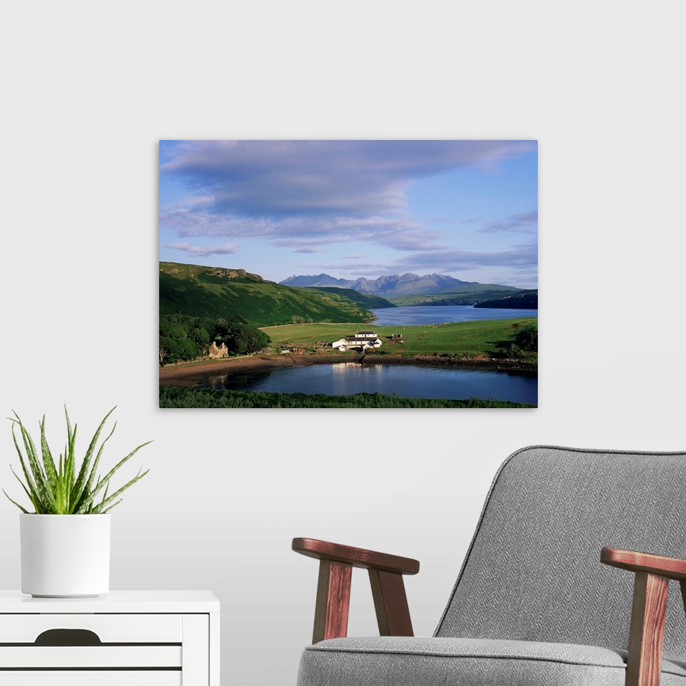 A modern room featuring Loch Harport and the Cuillin Hills, Isle of Skye, Highland region, Scotland, UK