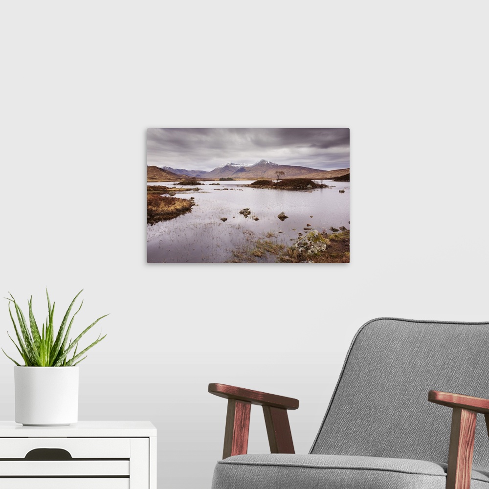 A modern room featuring Lochan na h'Achlaise and Black Mount, Rannoch Moor, Highland, Scotland, UK