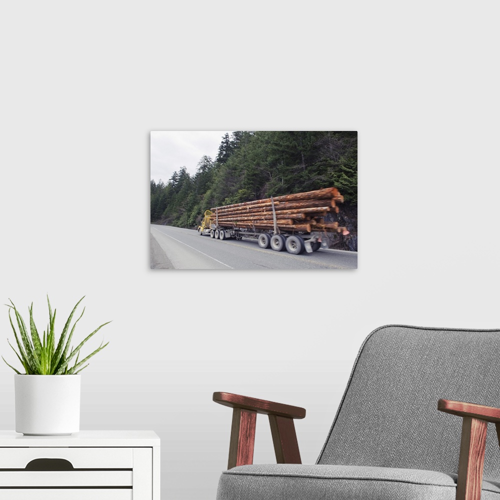 A modern room featuring Logging truck in MacMillan Provincial Park, British Columbia, Canada