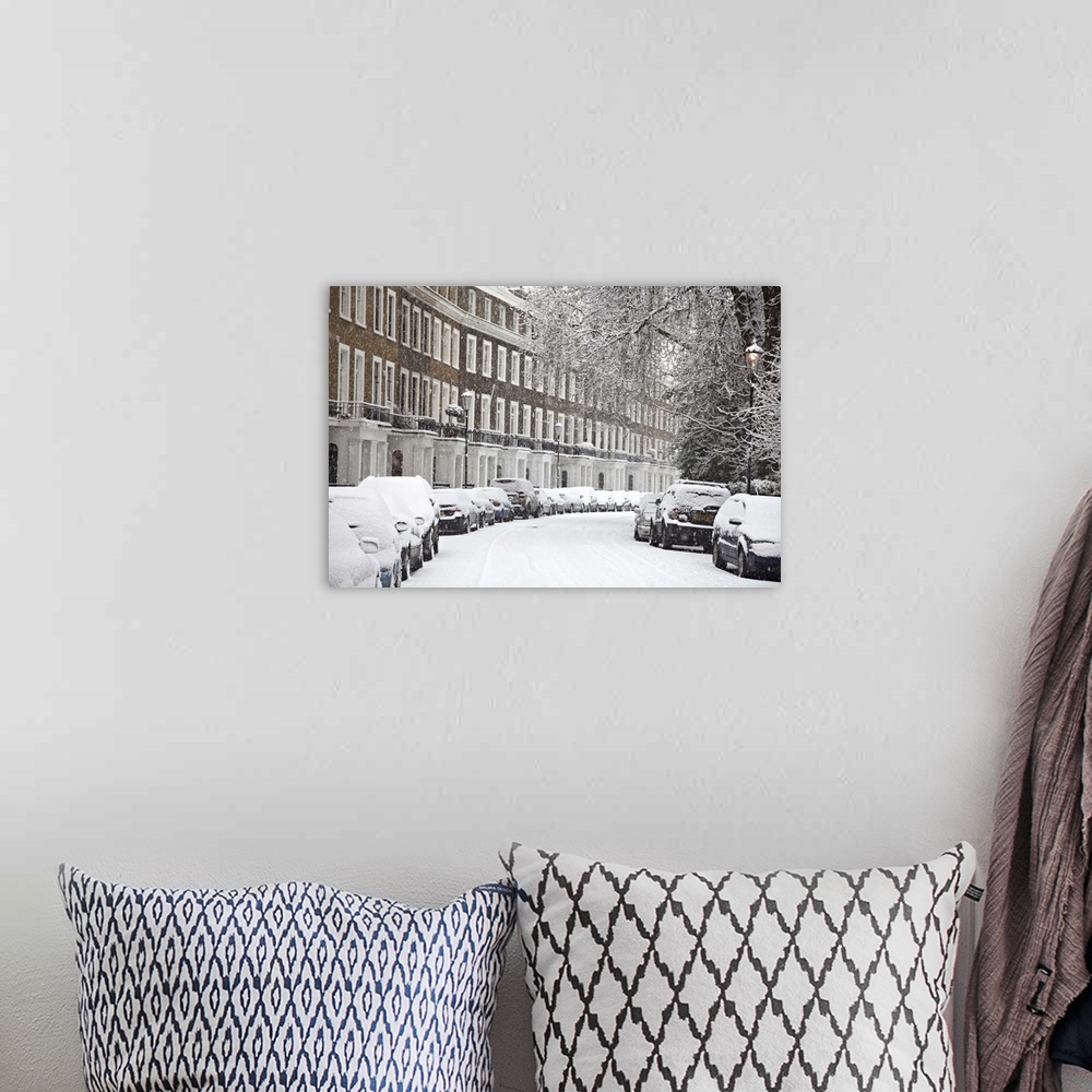 A bohemian room featuring London street in snow, Notting Hill, London, England, United Kingdom, Europe
