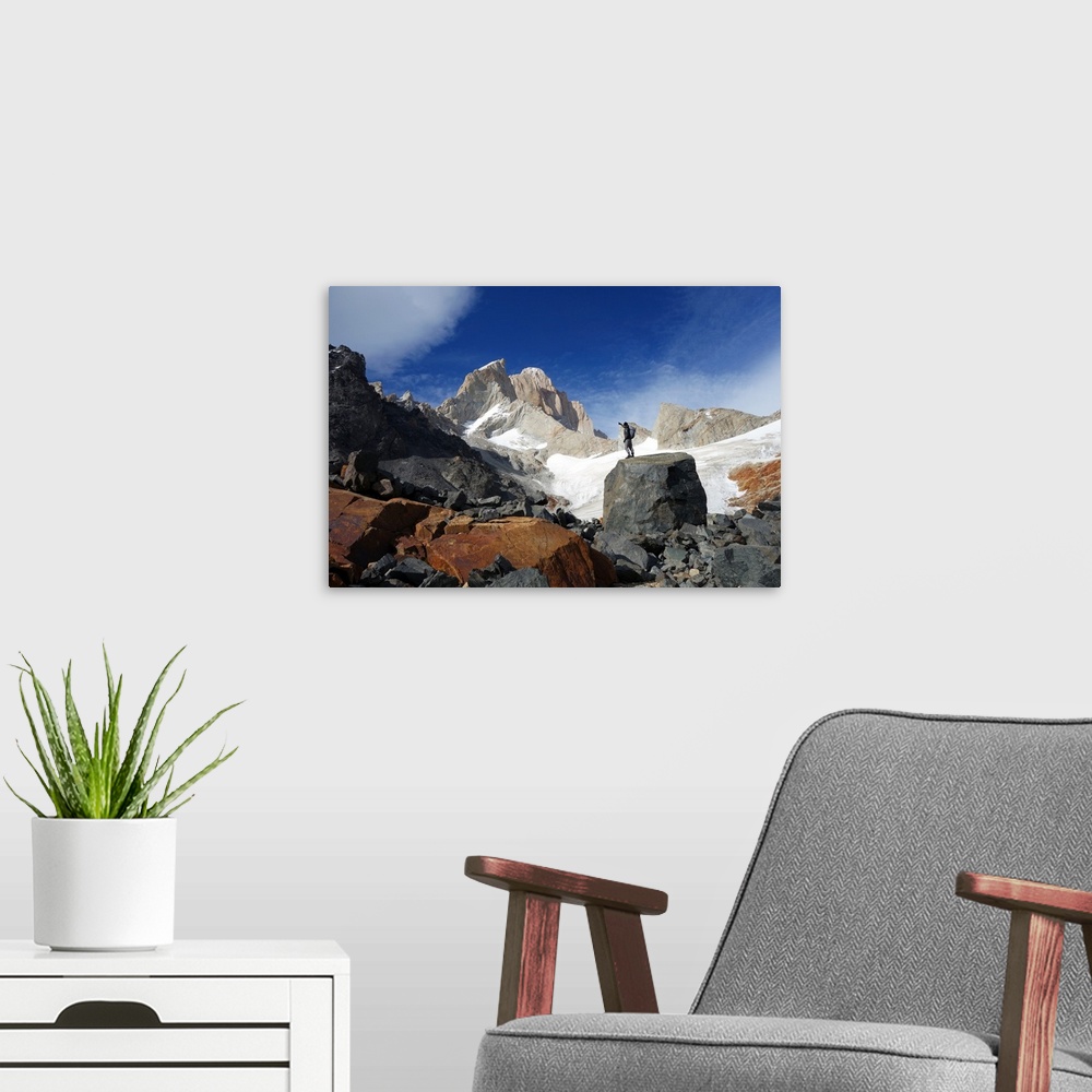 A modern room featuring Looking up towards Monte Fitz Roy, El Chalten Massif, Argentine Patagonia, Argentina