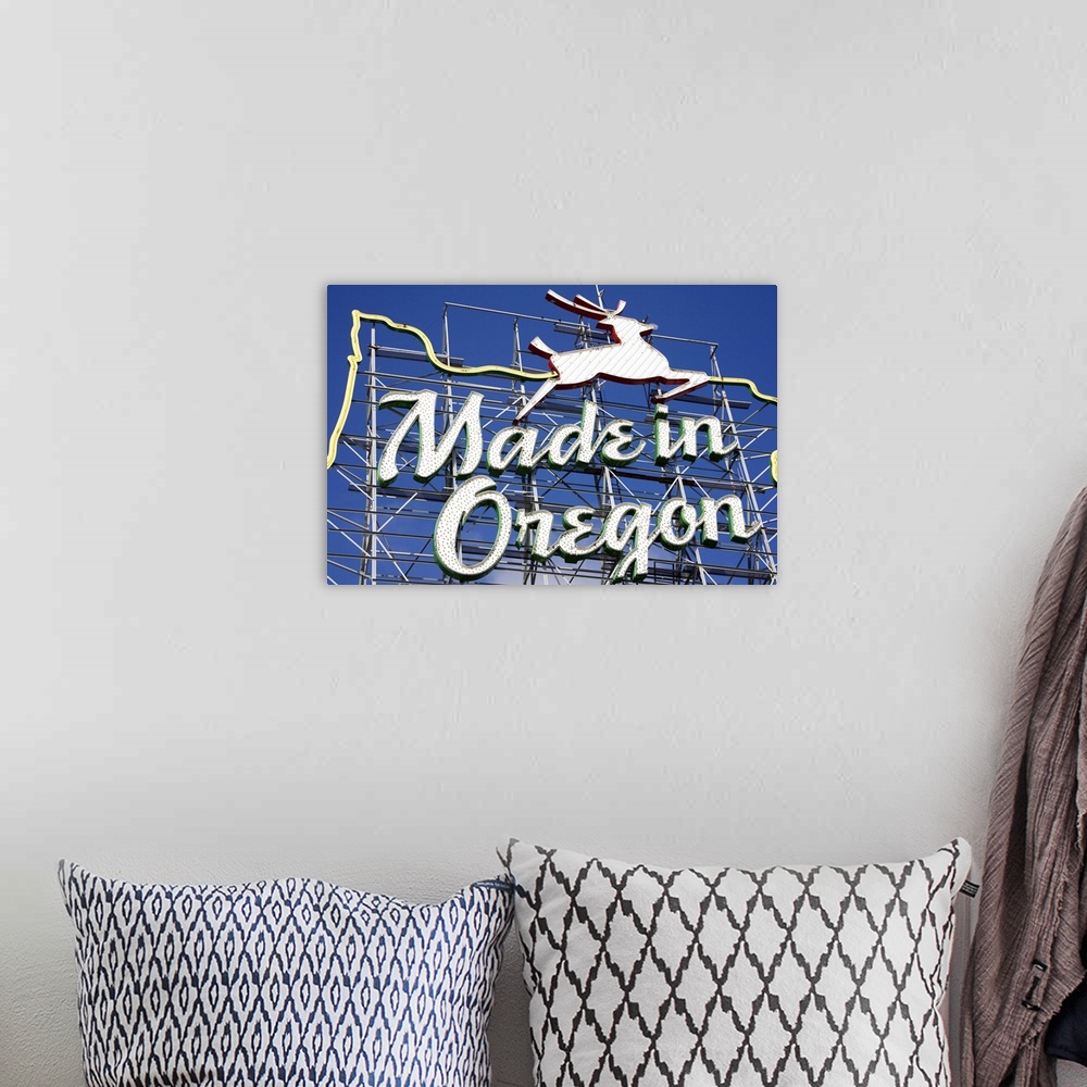 A bohemian room featuring Made in Oregon sign in the Old Town District of Portland, Oregon