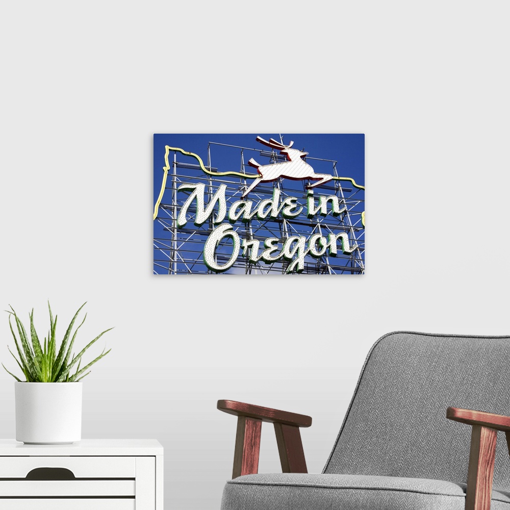 A modern room featuring Made in Oregon sign in the Old Town District of Portland, Oregon