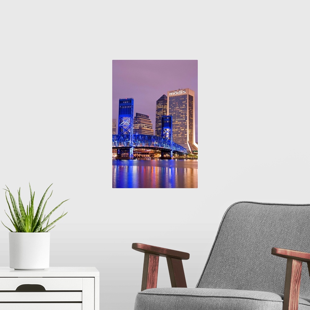 A modern room featuring Main Street Bridge and skyline, Jacksonville, Florida, USA