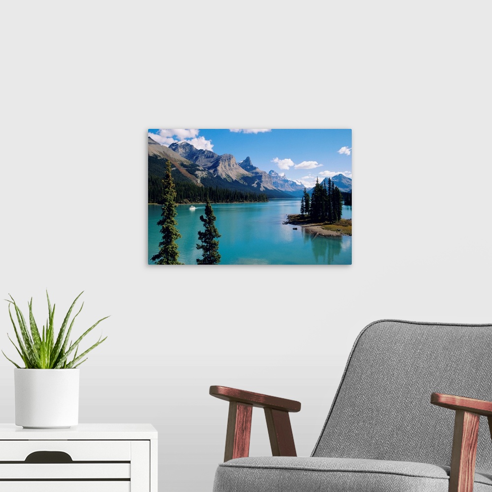 A modern room featuring Maligne Lake, Rocky Mountains, Alberta, Canada