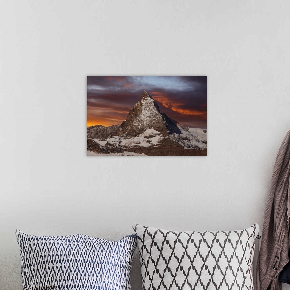 A bohemian room featuring Matterhorn, 4478m, at sunrise, Zermatt, Valais, Swiss Alps, Switzerland, Europe