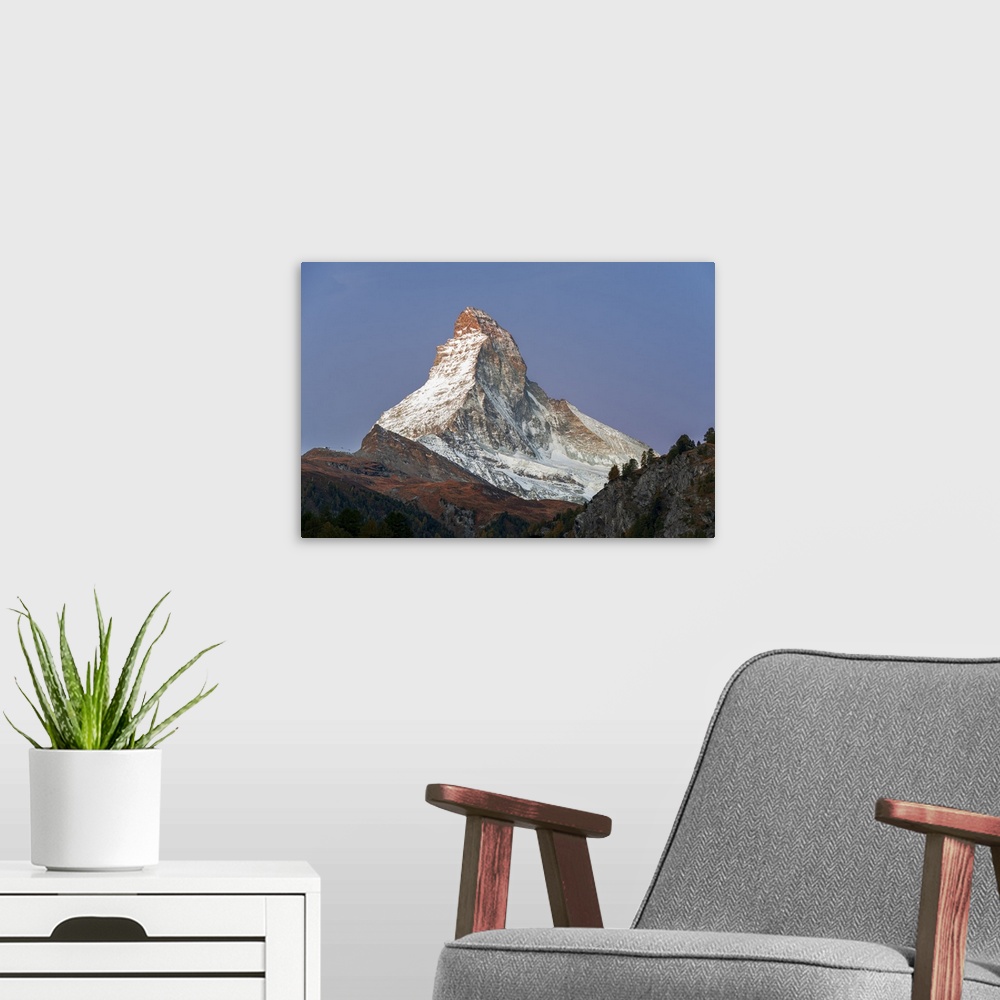 A modern room featuring Matterhorn at dusk, Zermatt, canton of Valais, Switzerland, Europe