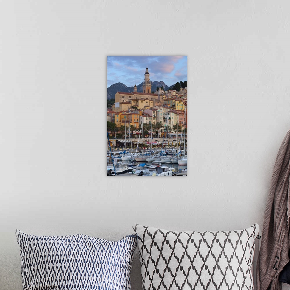 A bohemian room featuring View over old town and port, Menton, Provence-Alpes-Cote d'Azur, French Riviera, Provence, France...