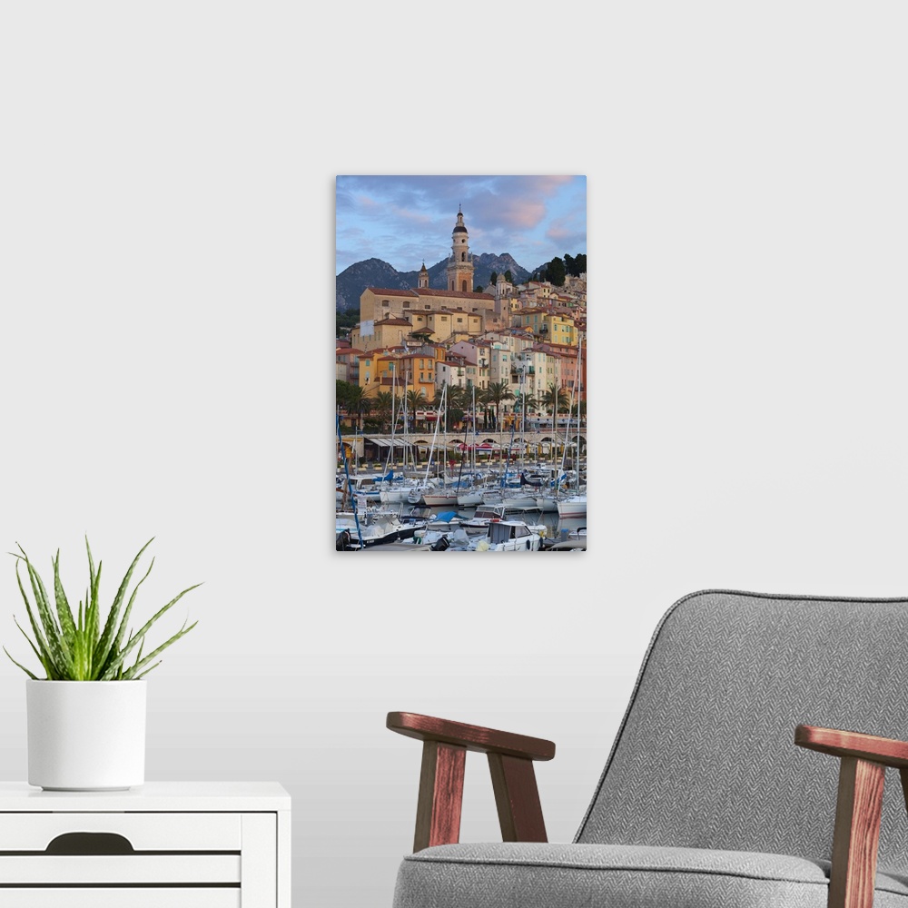 A modern room featuring View over old town and port, Menton, Provence-Alpes-Cote d'Azur, French Riviera, Provence, France...