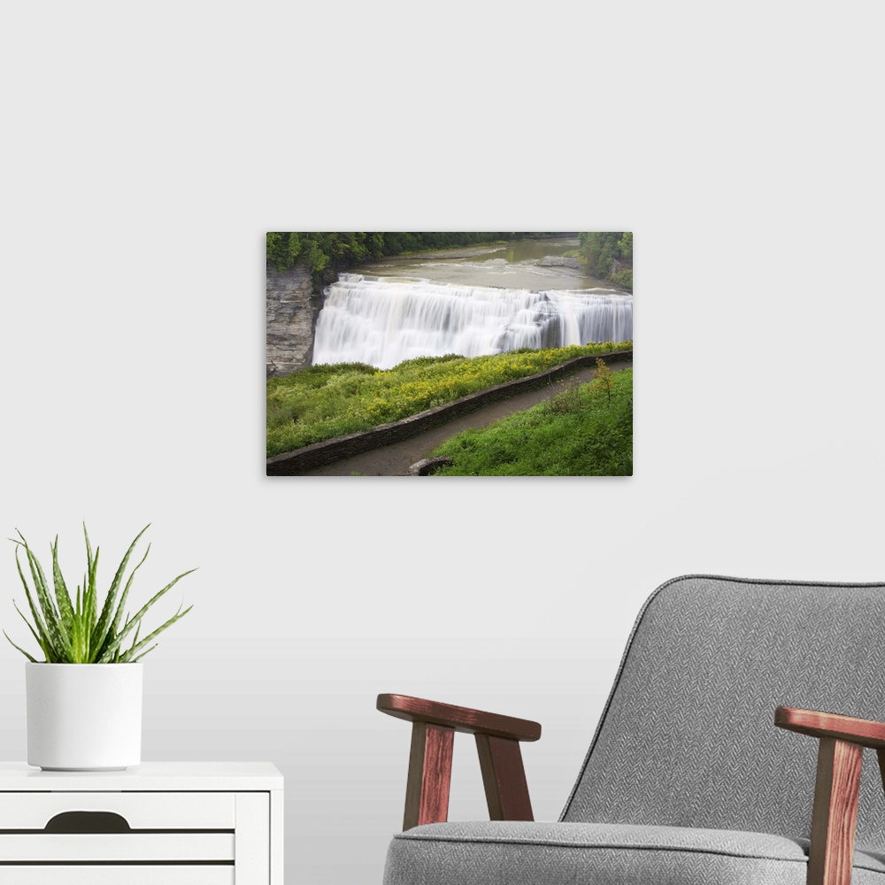 A modern room featuring Middle Falls in Letchworth State Park, Rochester, New York State