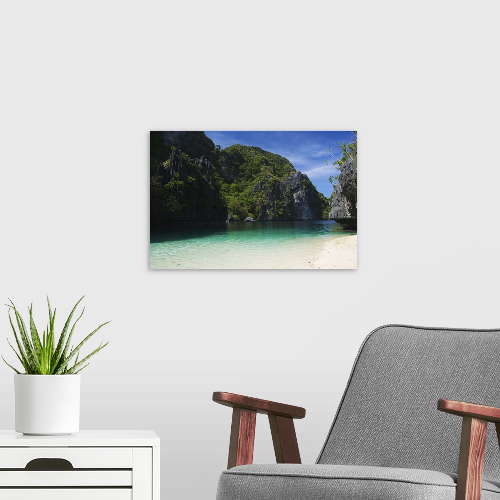A modern room featuring Miniloc Island, Big Lagoon, limestone rock formations, Palawan Province, Philippines