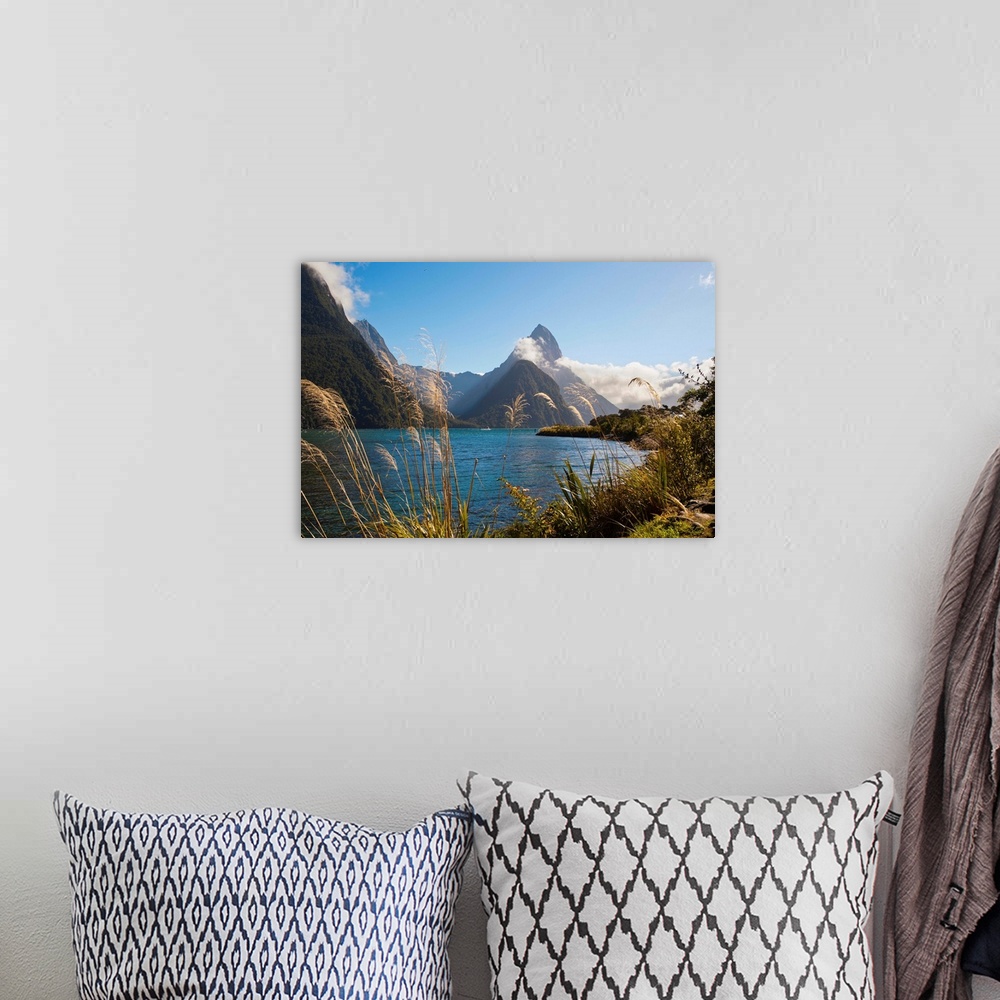A bohemian room featuring Mitre Peak, Milford Sound, Fiordland National Park, South Island, New Zealand