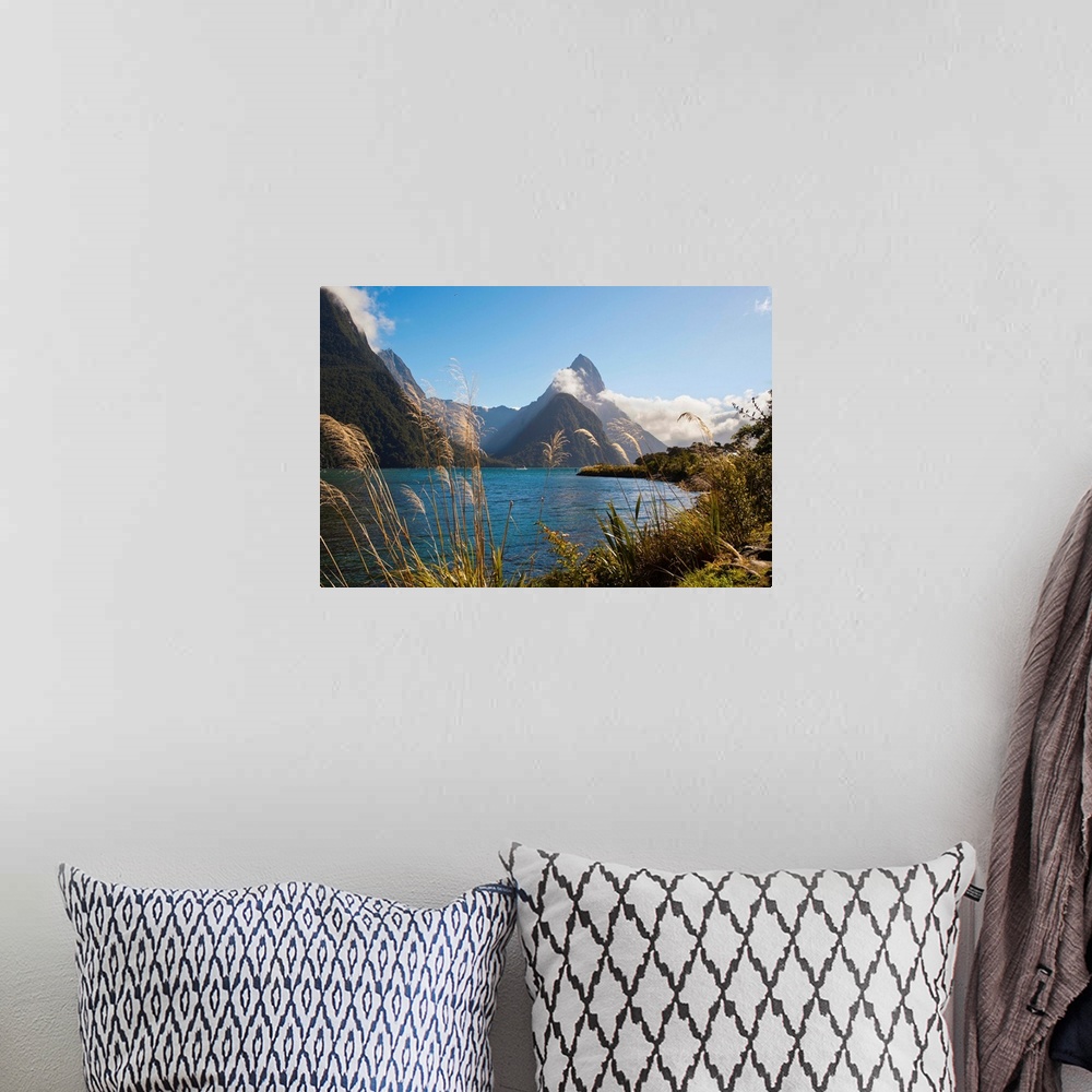 A bohemian room featuring Mitre Peak, Milford Sound, Fiordland National Park, South Island, New Zealand